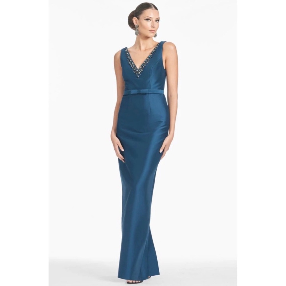 NWT Sachin & Babi Garda Crystal‎ Embellished Mikado Gown Bottle Green Sz 0 $995